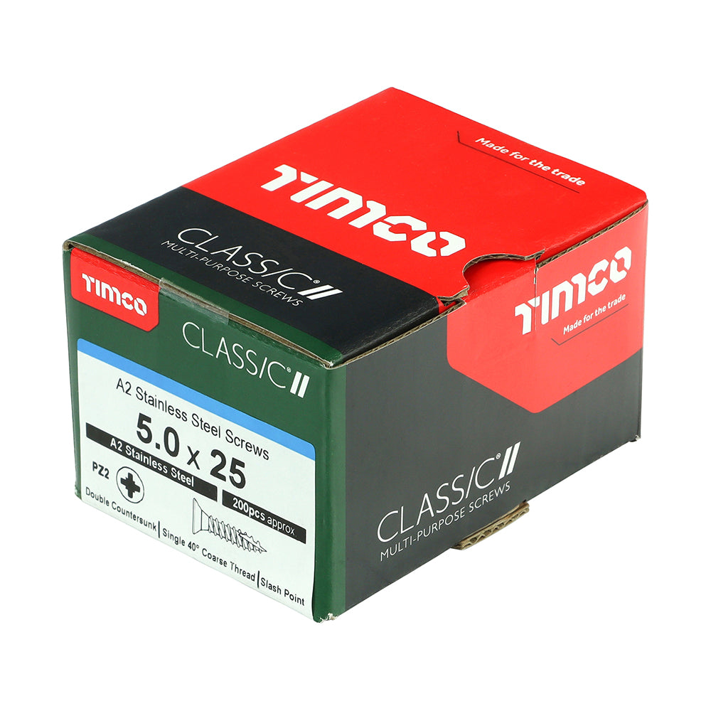 TIMCO Classic Multi-Purpose Countersunk A2 Stainless Steel Woodcrews - 5.0 x 25 - Image