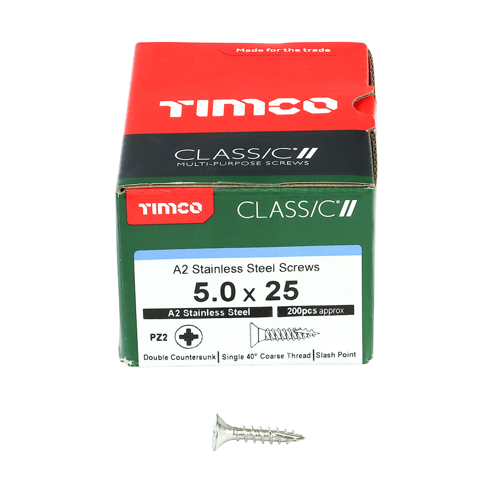 TIMCO Classic Multi-Purpose Countersunk A2 Stainless Steel Woodcrews - 5.0 x 25 - Image