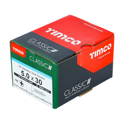TIMCO Classic Multi-Purpose Countersunk A4 Stainless Steel Woodcrews - 5.0 x 30 - Image