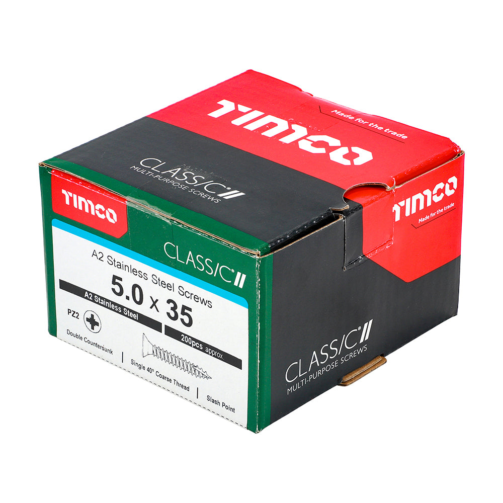 TIMCO Classic Multi-Purpose Countersunk A2 Stainless Steel Woodcrews - 5.0 x 35 - Image