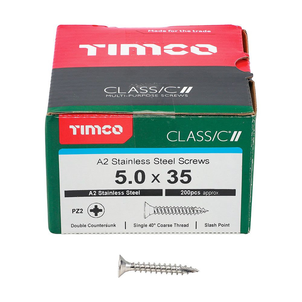 TIMCO Classic Multi-Purpose Countersunk A2 Stainless Steel Woodcrews - 5.0 x 35 - Image