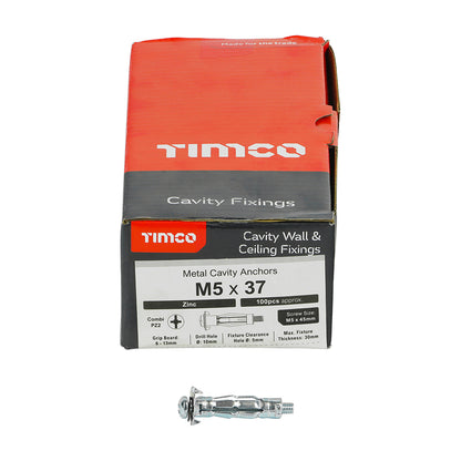 TIMCO Metal Cavity Anchors Silver - M5 x 37 (45mm Screw) - Image