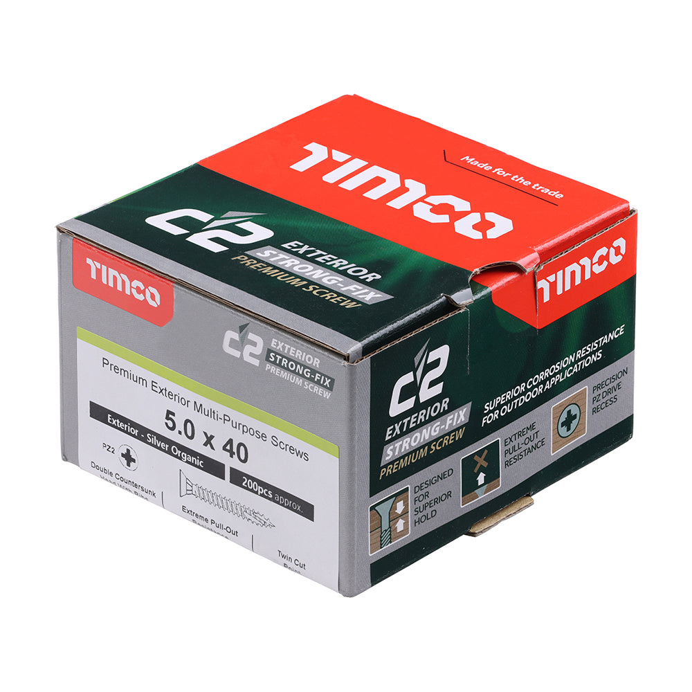 TIMCO C2 Exterior Multi-Purpose Premium Countersunk Silver Woodscrews - 5.0 x 40 - Image