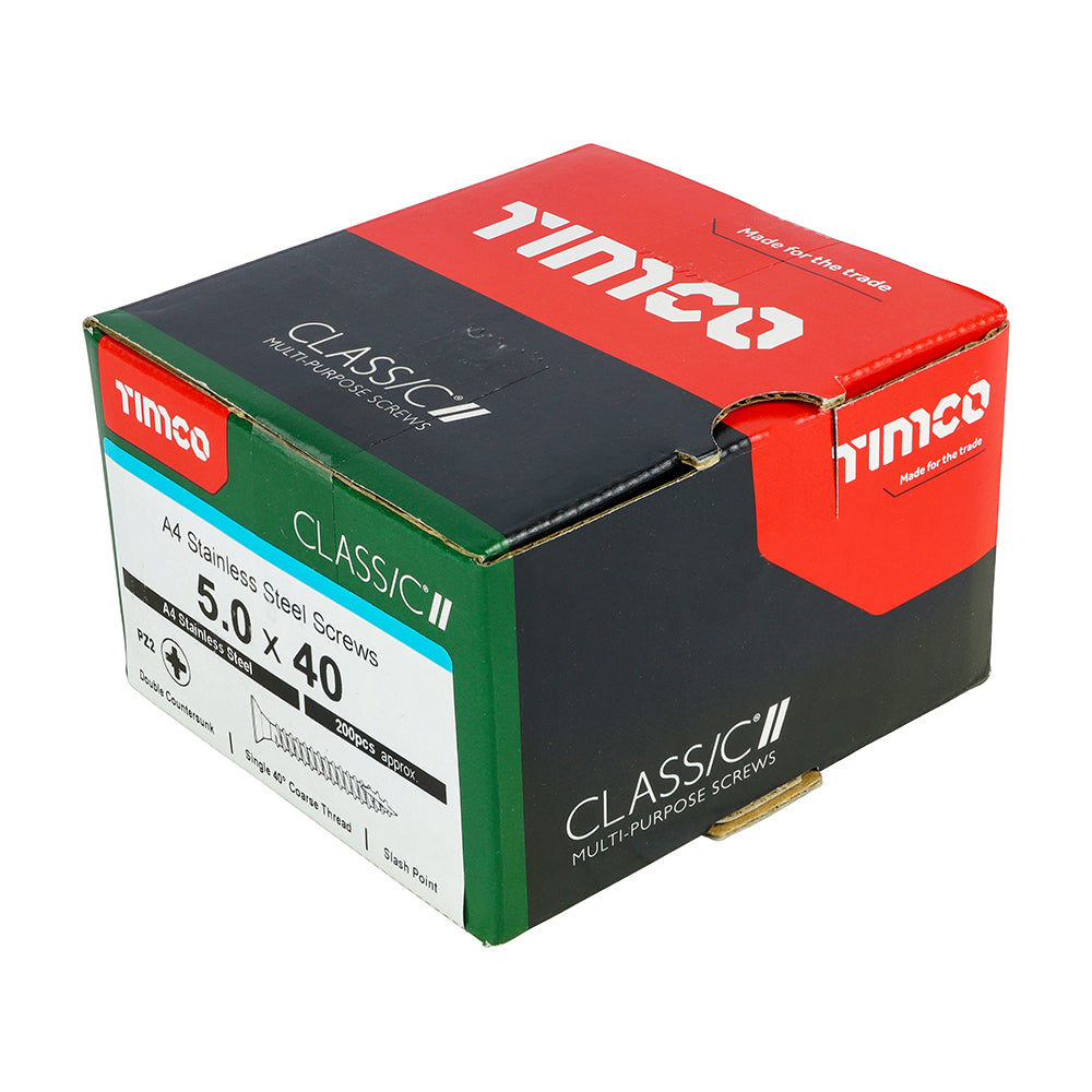 TIMCO Classic Multi-Purpose Countersunk A4 Stainless Steel Woodcrews - 5.0 x 40 - Image