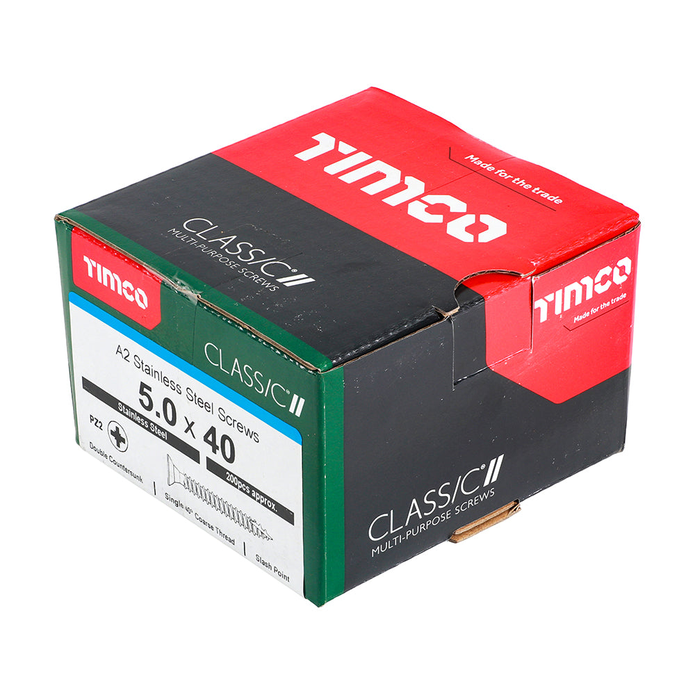 TIMCO Classic Multi-Purpose Countersunk A2 Stainless Steel Woodcrews - 5.0 x 40 - Image