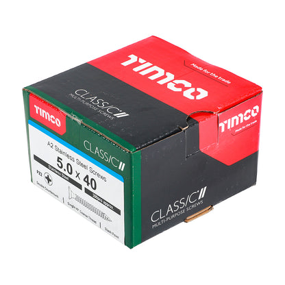 TIMCO Classic Multi-Purpose Countersunk A2 Stainless Steel Woodcrews - 5.0 x 40 - Image