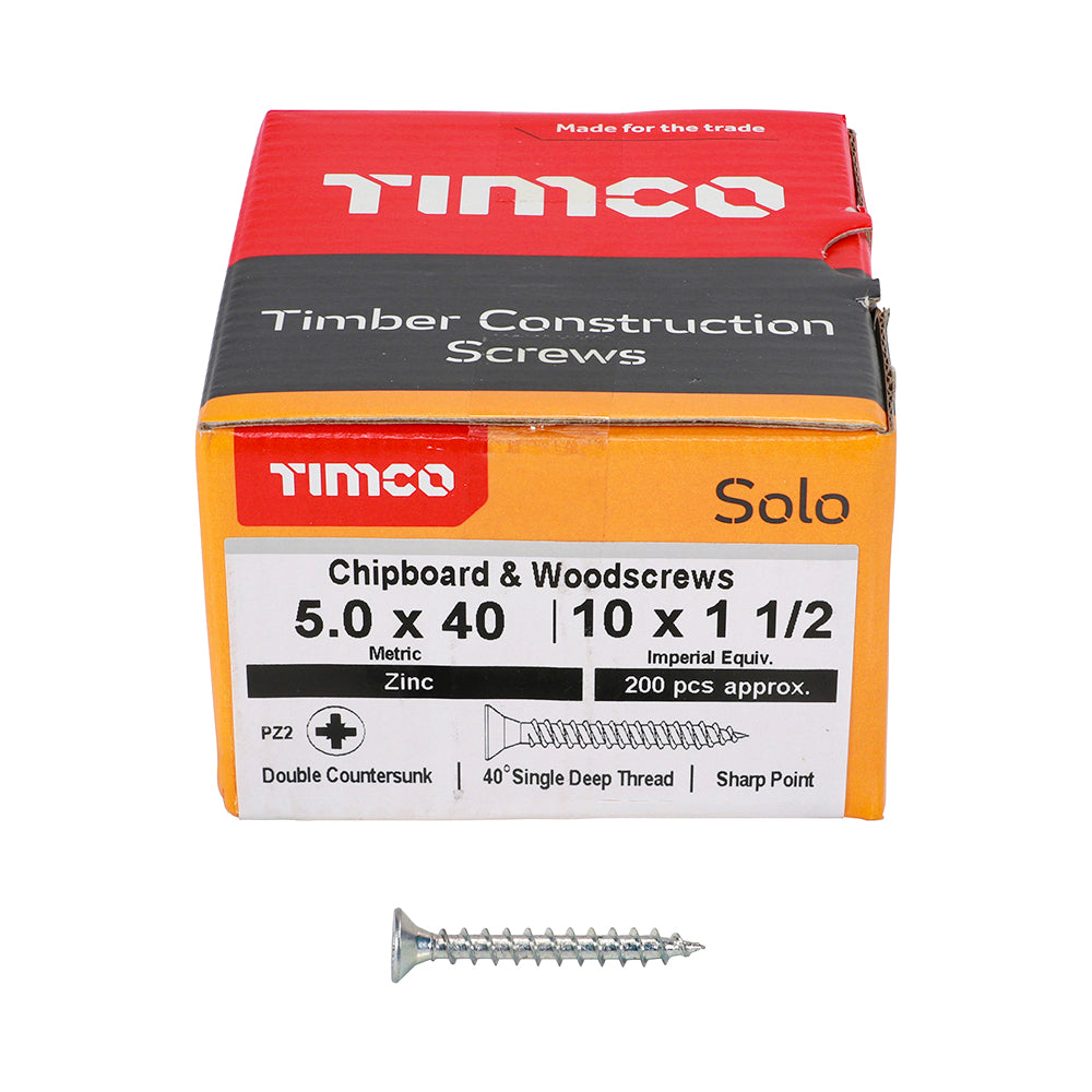 TIMCO Solo Countersunk Silver Woodscrews - 5.0 x 40 - Image