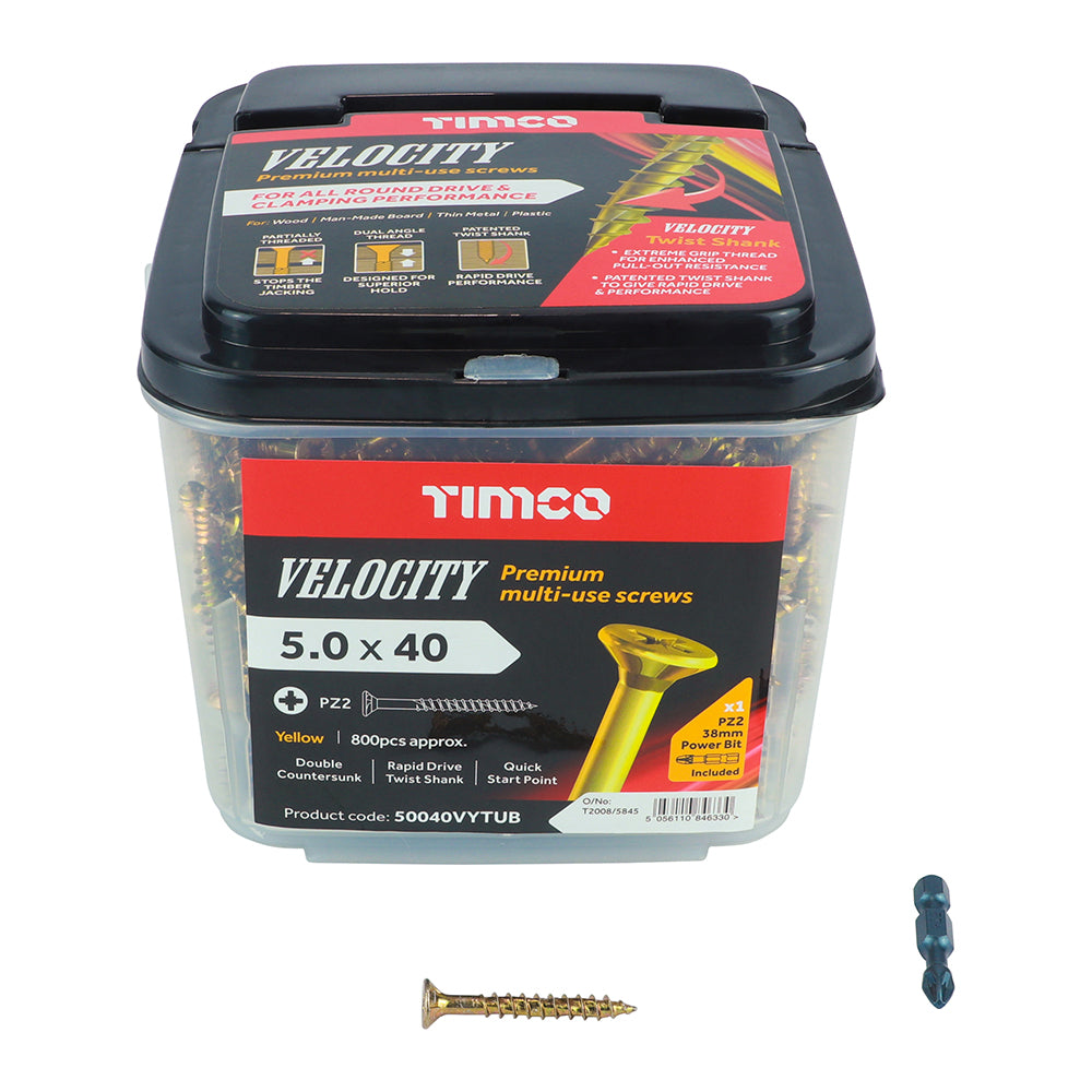 TIMCO Velocity Premium Multi-Use Countersunk Gold Woodscrews - 5.0 x 40 - Image