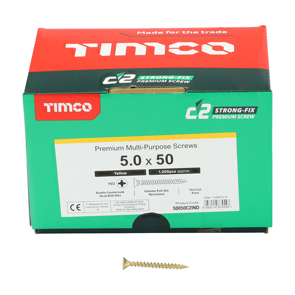 TIMCO C2 Strong-Fix Multi-Purpose Premium Countersunk Gold Woodscrews - 5.0 x 50 - Image