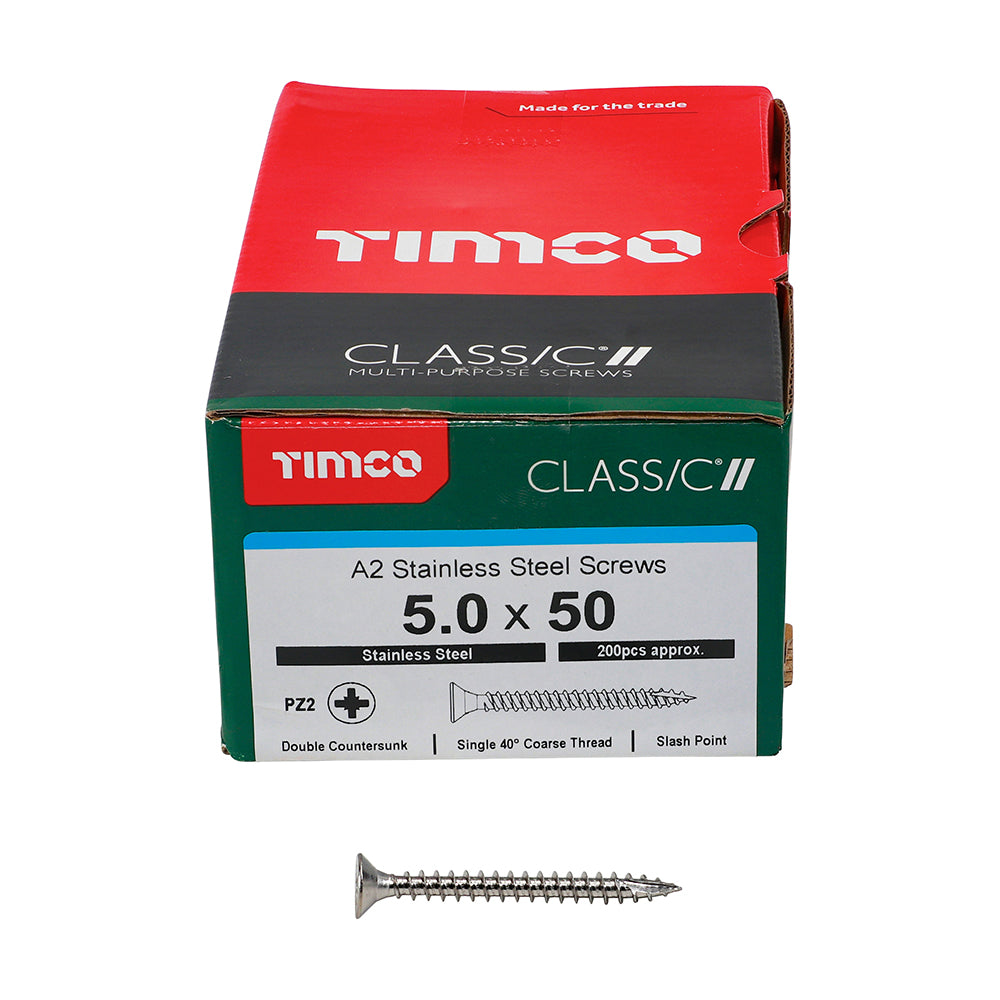 TIMCO Classic Multi-Purpose Countersunk A2 Stainless Steel Woodcrews - 5.0 x 50 - Image