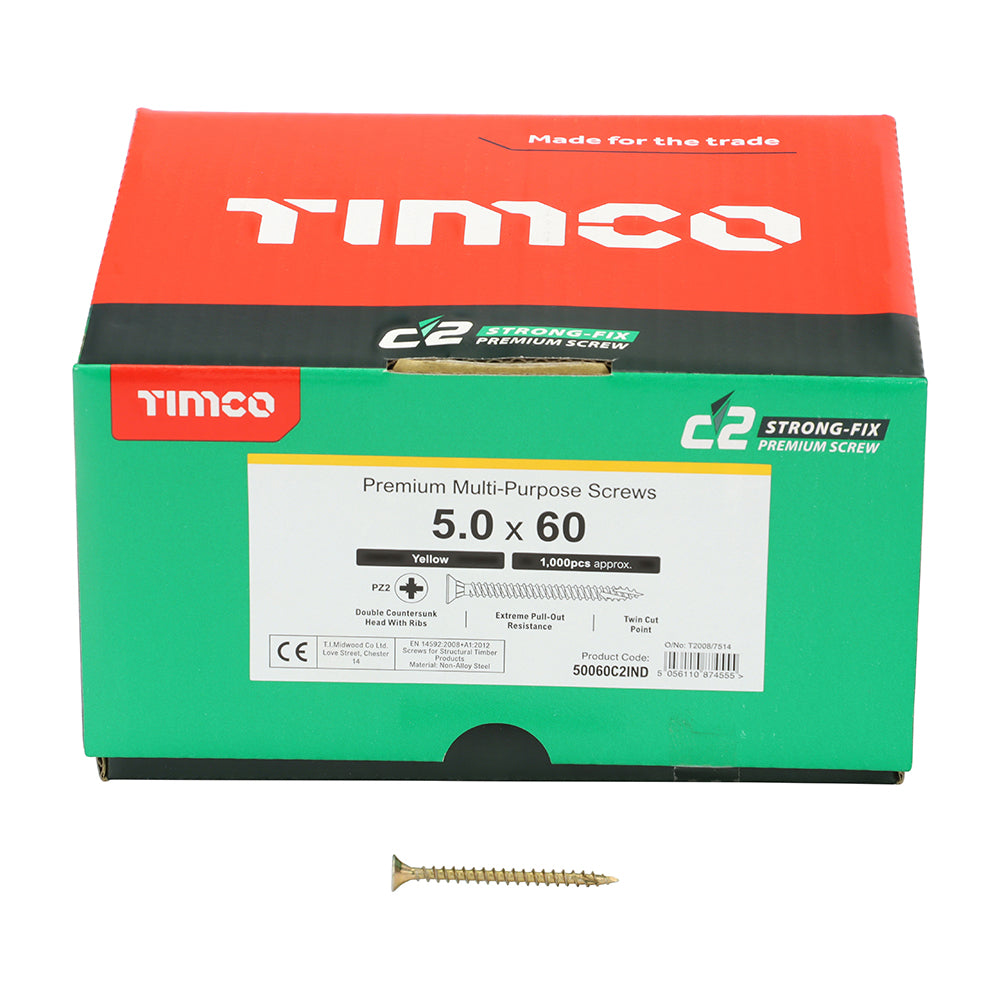 TIMCO C2 Strong-Fix Multi-Purpose Premium Countersunk Gold Woodscrews - 5.0 x 60