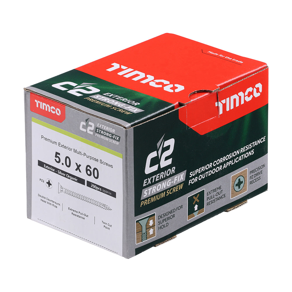 TIMCO C2 Exterior Multi-Purpose Premium Countersunk Silver Woodscrews - 5.0 x 60 - Image