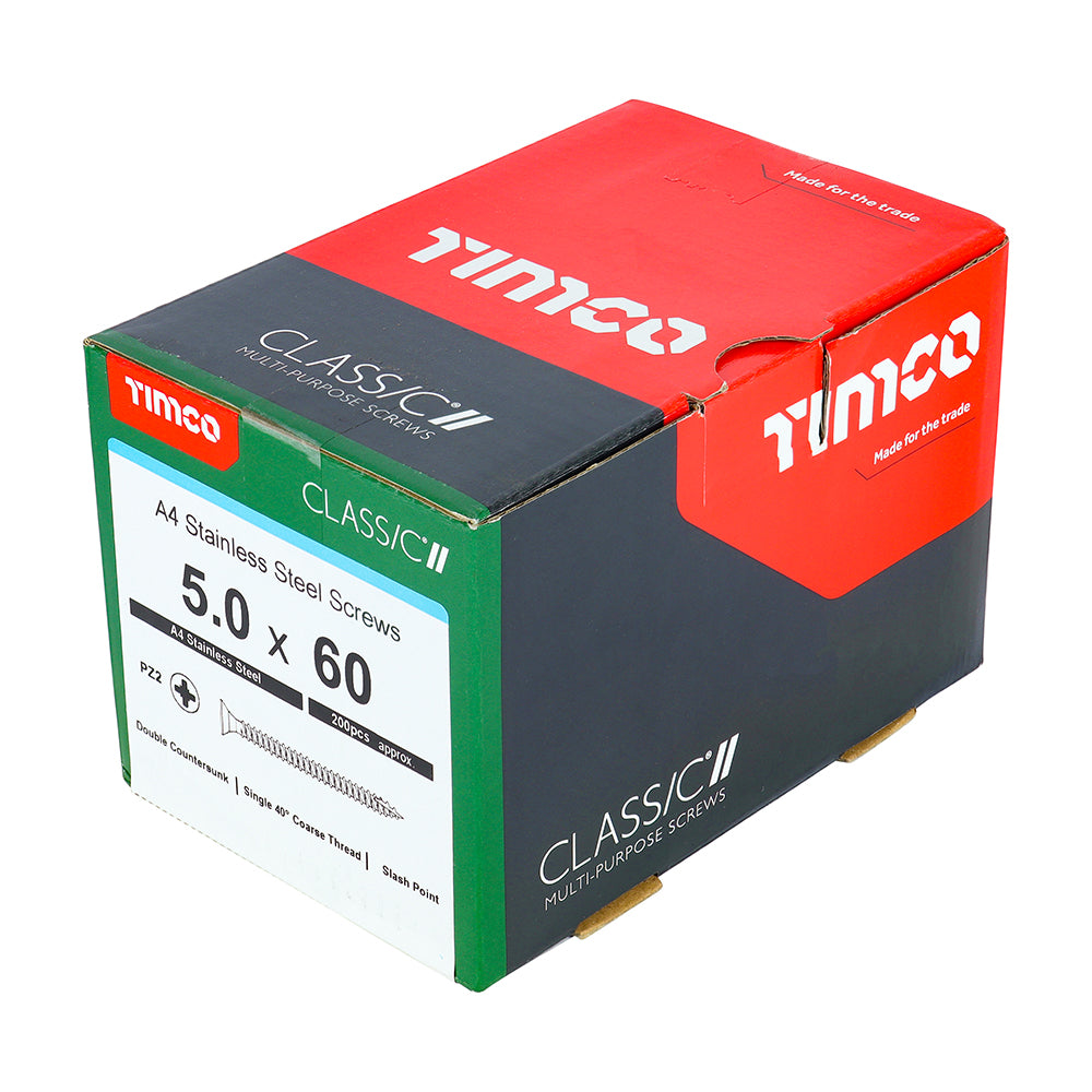 TIMCO Classic Multi-Purpose Countersunk A4 Stainless Steel Woodcrews - 5.0 x 60 - Image