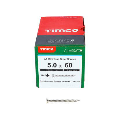 TIMCO Classic Multi-Purpose Countersunk A4 Stainless Steel Woodcrews - 5.0 x 60 - Image