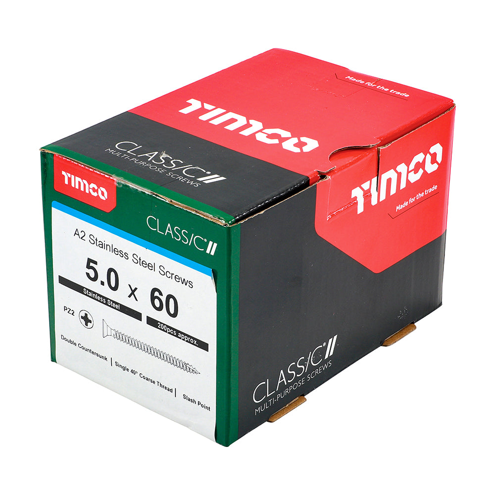 TIMCO Classic Multi-Purpose Countersunk A2 Stainless Steel Woodcrews - 5.0 x 60 - Image