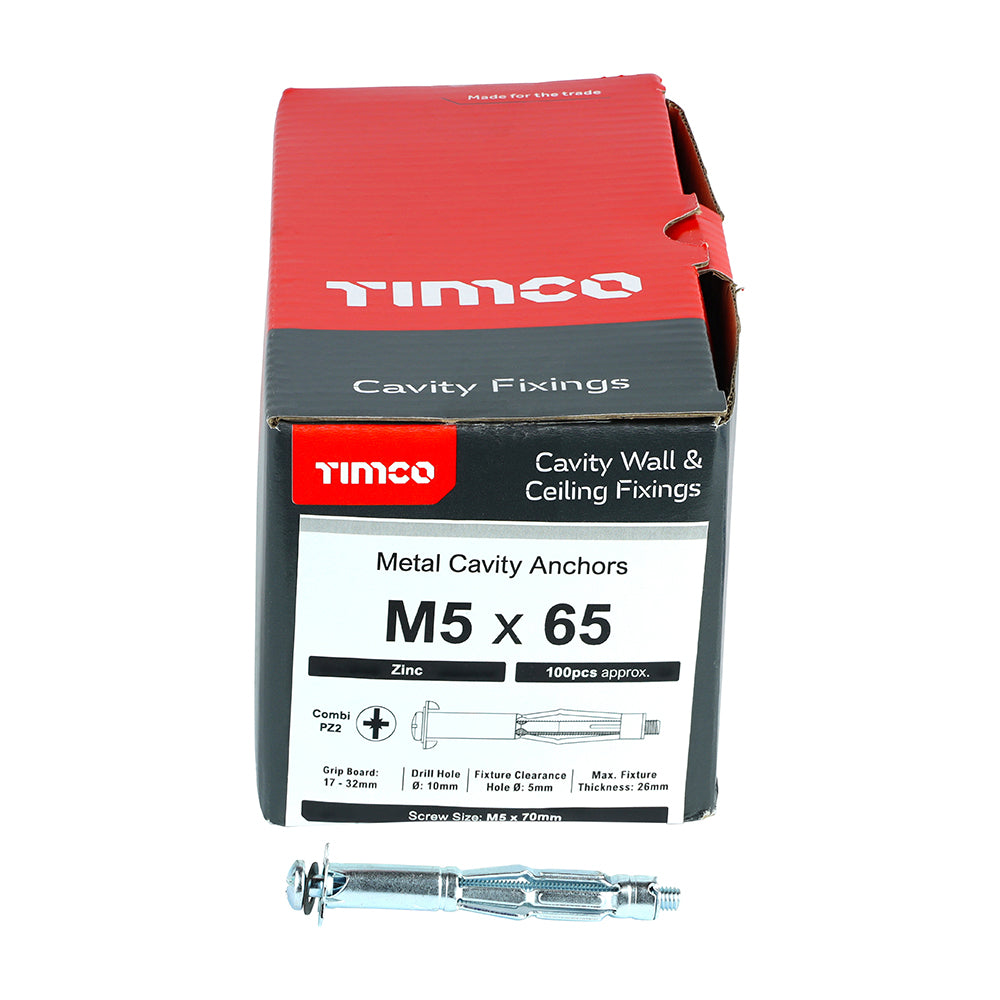TIMCO Metal Cavity Anchors Silver - M5 x 65 (70mm Screw) - Image