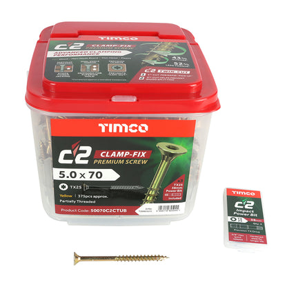 TIMCO C2 Clamp-Fix Multi-Purpose Premium Countersunk Gold Woodscrews - 5.0 x 70 - Image