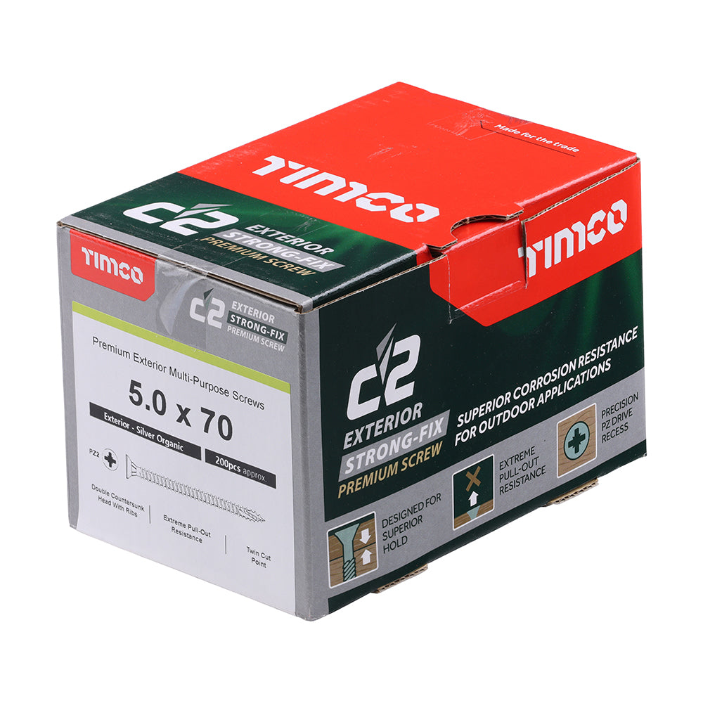 TIMCO C2 Exterior Multi-Purpose Premium Countersunk Silver Woodscrews - 5.0 x 70 - Image