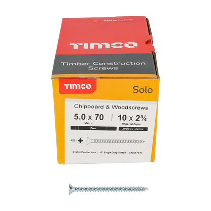 TIMCO Solo Countersunk Silver Woodscrews - 5.0 x 70 - Image