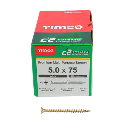 TIMCO C2 Strong-Fix Multi-Purpose Premium Countersunk Gold Woodscrews - 5.0 x 75 - Image