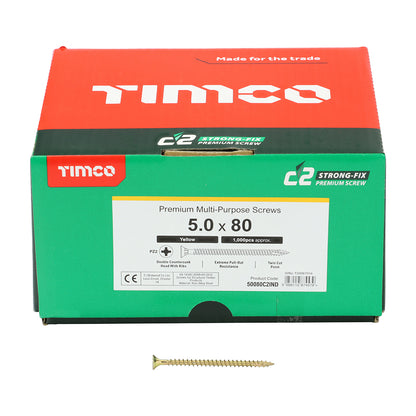 TIMCO C2 Strong-Fix Multi-Purpose Premium Countersunk Gold Woodscrews - 5.0 x 80 - Image