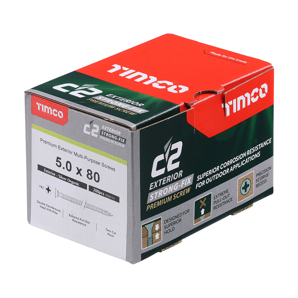 TIMCO C2 Exterior Multi-Purpose Premium Countersunk Silver Woodscrews - 5.0 x 80 - Image
