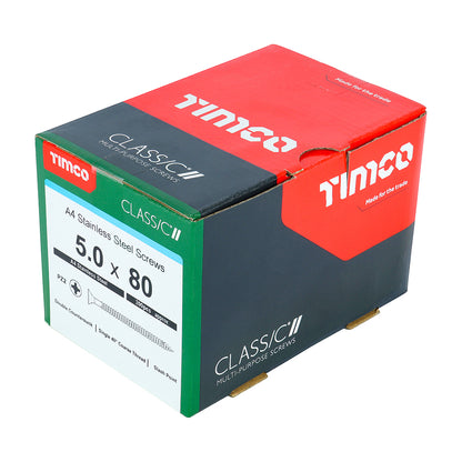 TIMCO Classic Multi-Purpose Countersunk A4 Stainless Steel Woodcrews - 5.0 x 80 - Image