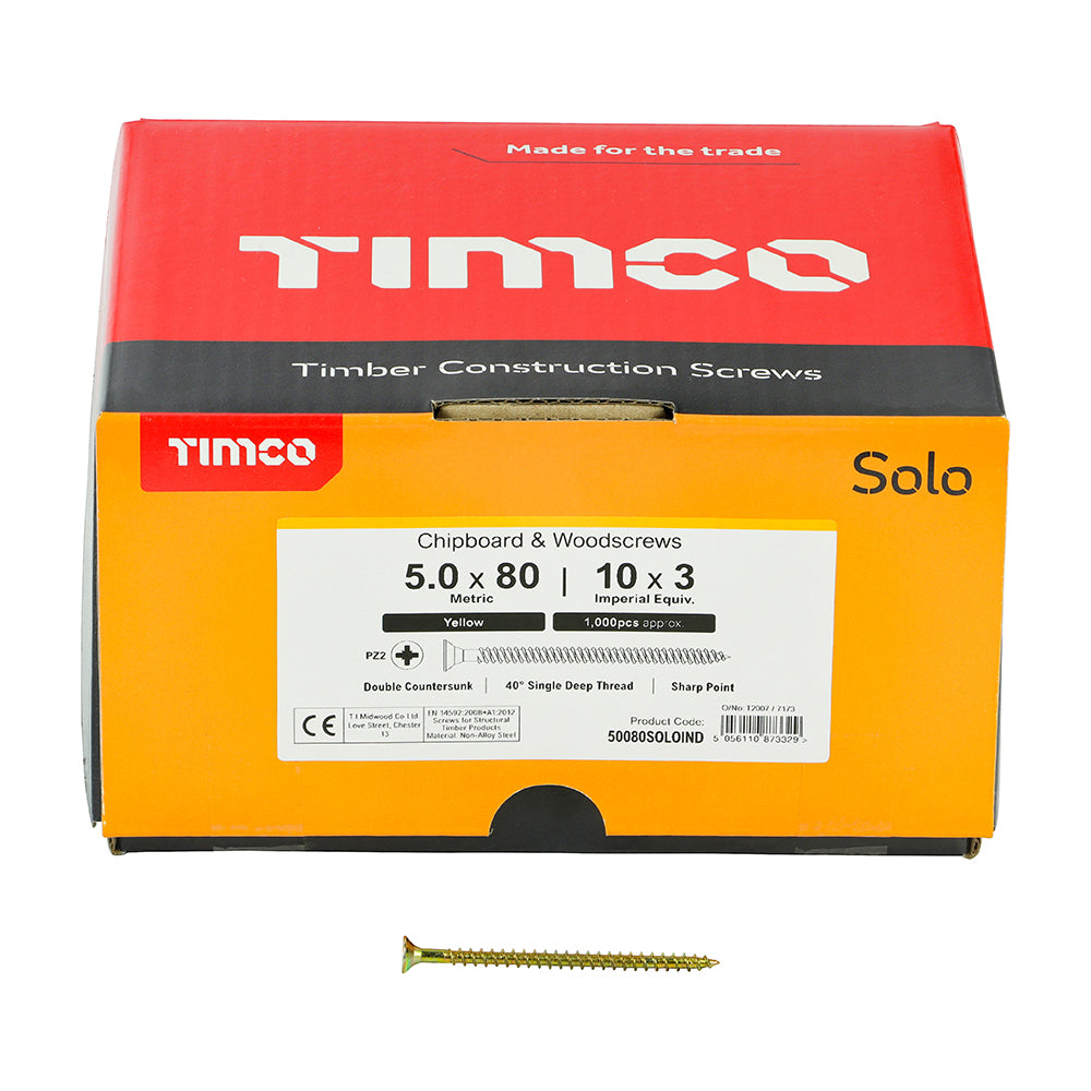 TIMCO Solo Countersunk Gold Woodscrews - 5.0 x 80 - Image