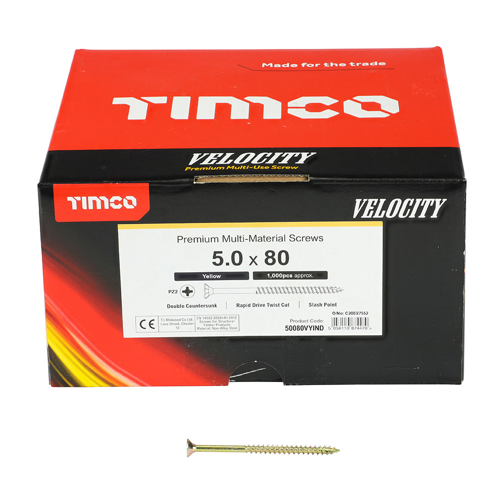 TIMCO Velocity Premium Multi-Use Countersunk Gold Woodscrews - 5.0 x 80 - Image