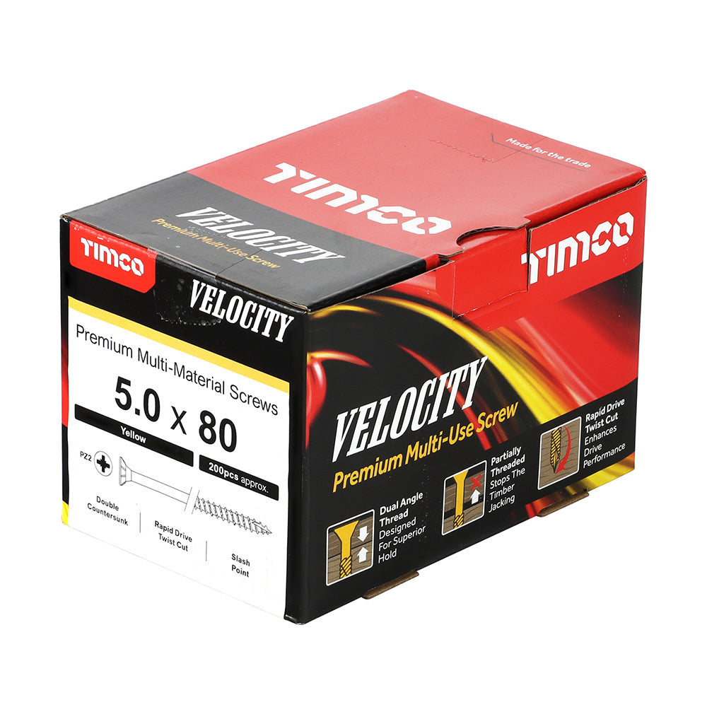 TIMCO Velocity Premium Multi-Use Countersunk Gold Woodscrews - 5.0 x 80 - Image