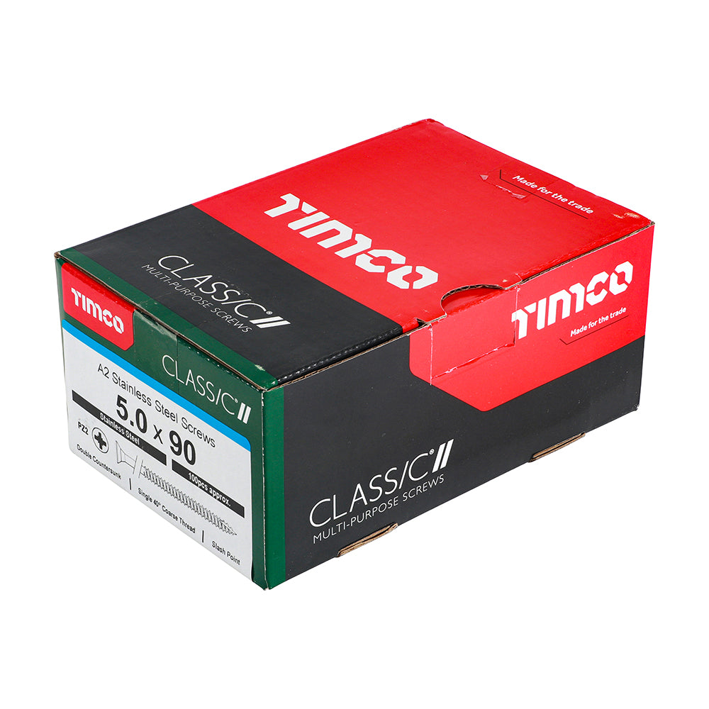 TIMCO Classic Multi-Purpose Countersunk A2 Stainless Steel Woodcrews - 5.0 x 90 - Image