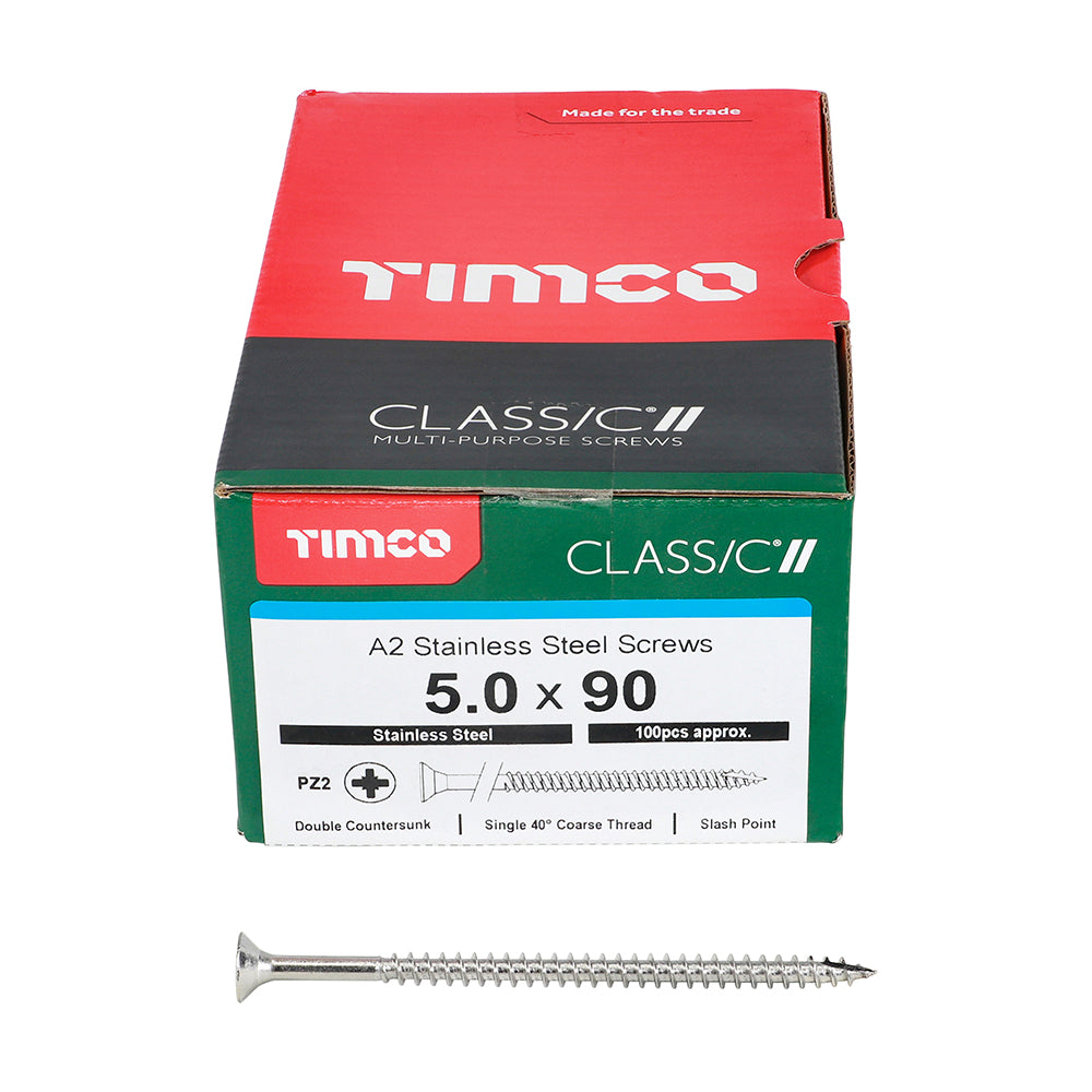TIMCO Classic Multi-Purpose Countersunk A2 Stainless Steel Woodcrews - 5.0 x 90 - Image