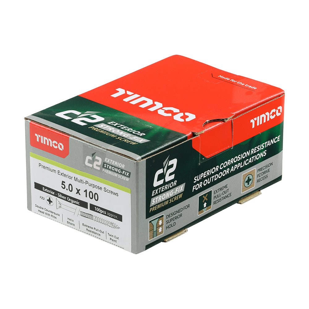 TIMCO C2 Exterior Multi-Purpose Premium Countersunk Silver Woodscrews - 5.0 x 100 - Image