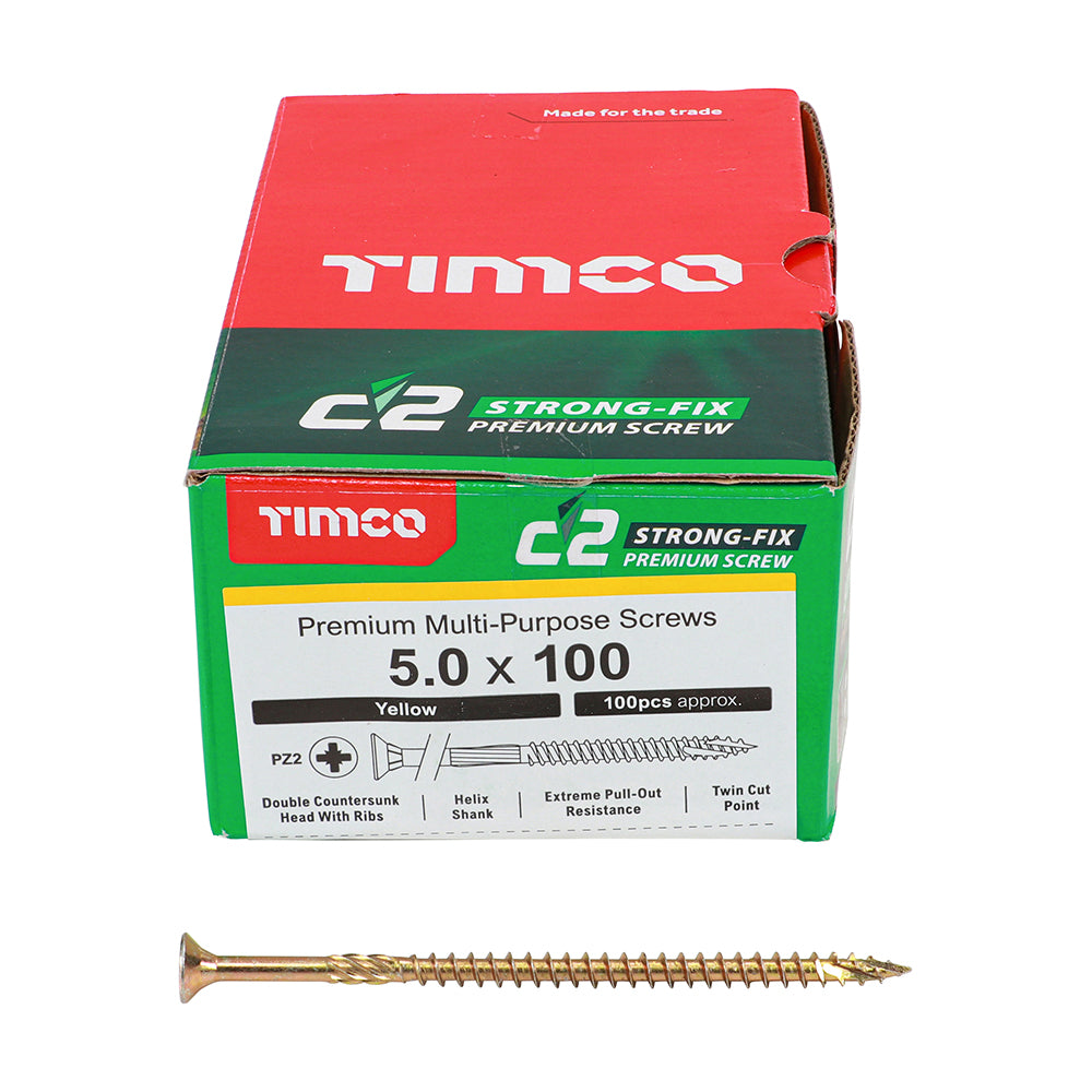 TIMCO C2 Strong-Fix Multi-Purpose Premium Countersunk Gold Woodscrews - 5.0 x 100 - Image