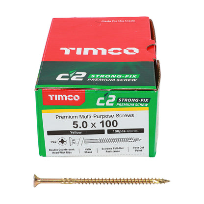 TIMCO C2 Strong-Fix Multi-Purpose Premium Countersunk Gold Woodscrews - 5.0 x 100 - Image