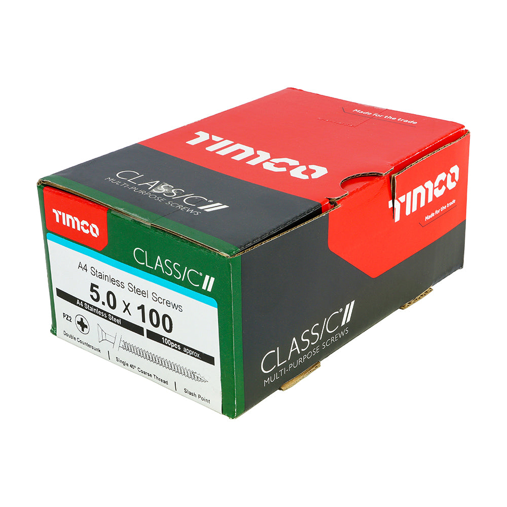TIMCO Classic Multi-Purpose Countersunk A4 Stainless Steel Woodcrews - 5.0 x 100 - Image
