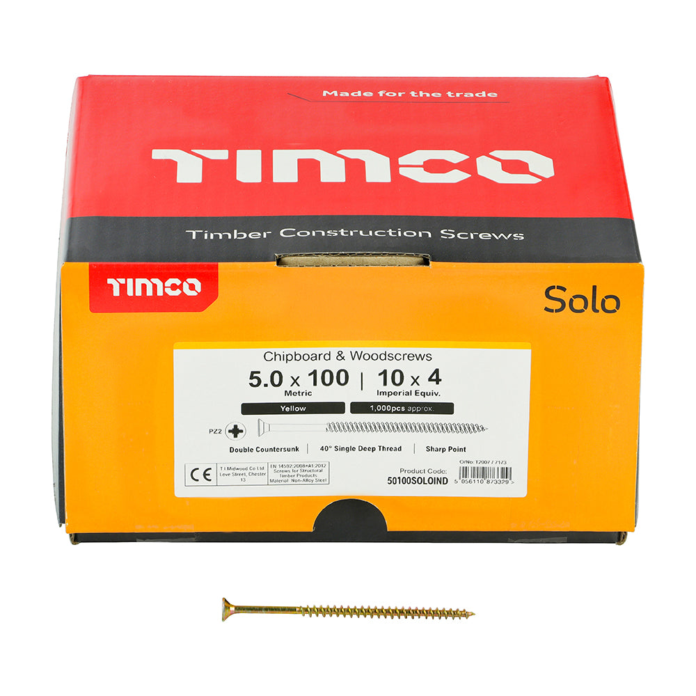 TIMCO Solo Countersunk Gold Woodscrews - 5.0 x 100 - Image