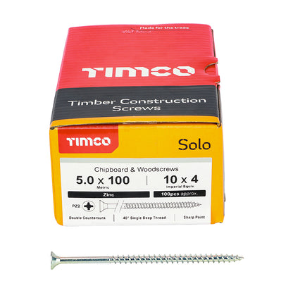 TIMCO Solo Countersunk Silver Woodscrews - 5.0 x 100 - Image