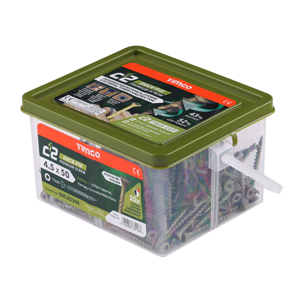 TIMCO C2 Deck-Fix Premium Countersunk Green Decking Screws - 4.5 x 50 - Image