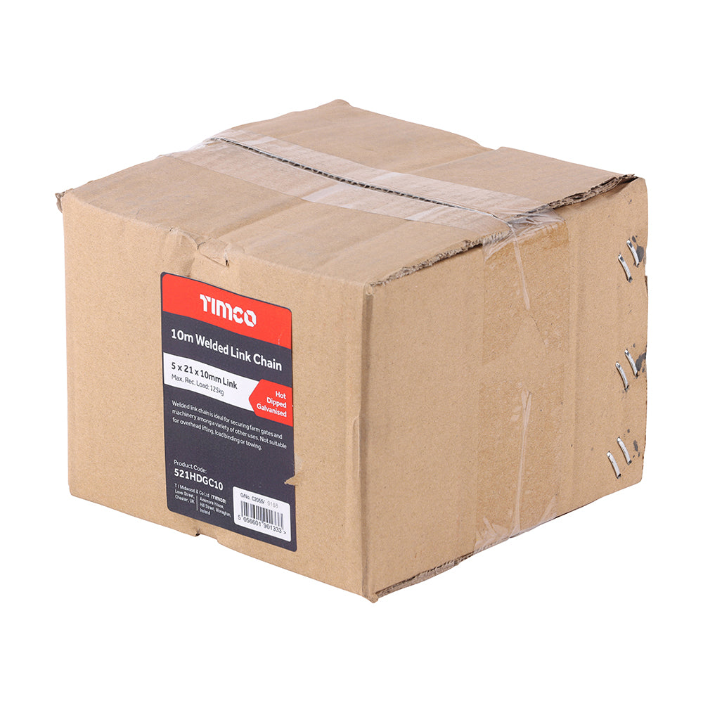 TIMCO Welded Link Chain - Hot Dipped Galvanised - 5 x 21 x 10mm (10m) - Image