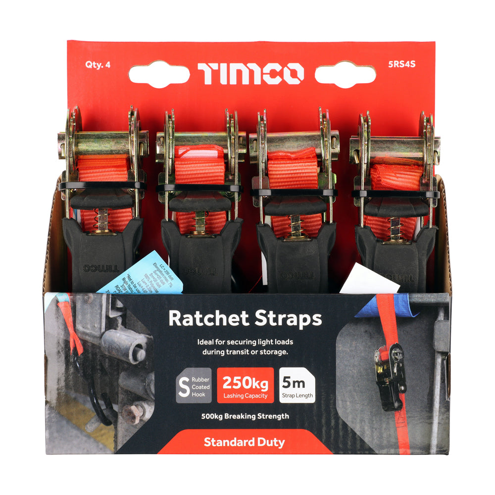 TIMCO S Hook Ratchet Straps Standard Duty - 5m x 25mm - Image