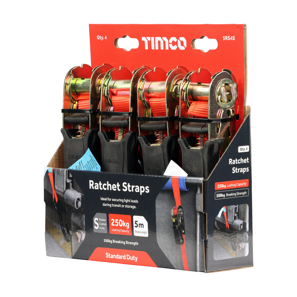 TIMCO S Hook Ratchet Straps Standard Duty - 5m x 25mm - Image