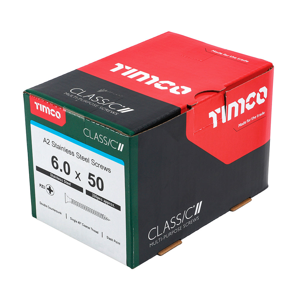 TIMCO Classic Multi-Purpose Countersunk A2 Stainless Steel Woodcrews - 6.0 x 50 - Image