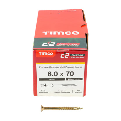 TIMCO C2 Clamp-Fix Multi-Purpose Premium Countersunk Gold Woodscrews - 6.0 x 70 - Image