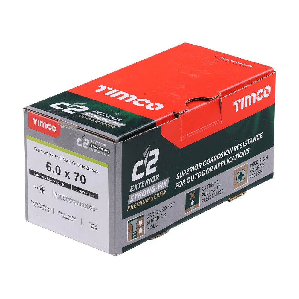 TIMCO C2 Exterior Multi-Purpose Premium Countersunk Silver Woodscrews - 6.0 x 70 - Image