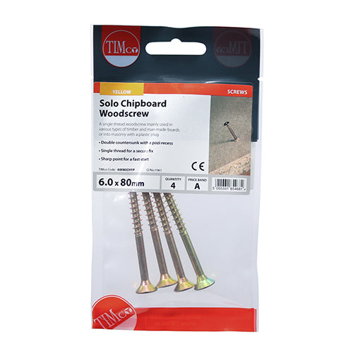 TIMCO Solo Countersunk Gold Woodscrews - 6.0 x 80 - Image
