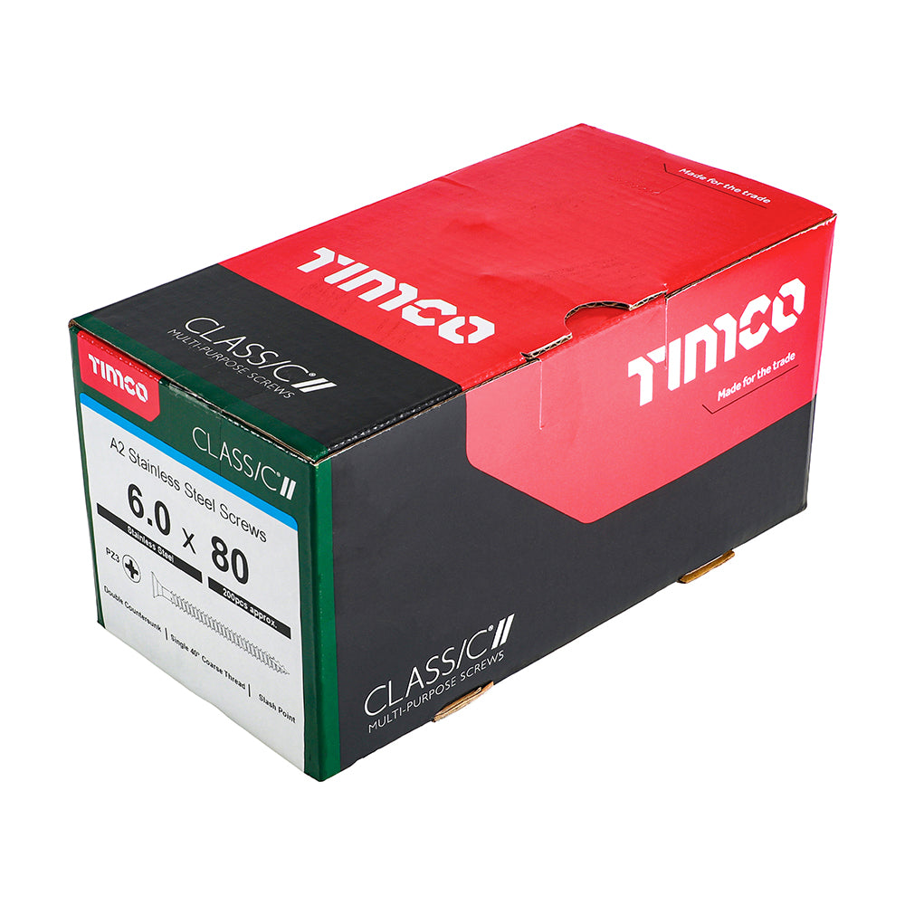 TIMCO Classic Multi-Purpose Countersunk A2 Stainless Steel Woodcrews - 6.0 x 80 - Image