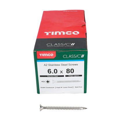 TIMCO Classic Multi-Purpose Countersunk A2 Stainless Steel Woodcrews - 6.0 x 80 - Image