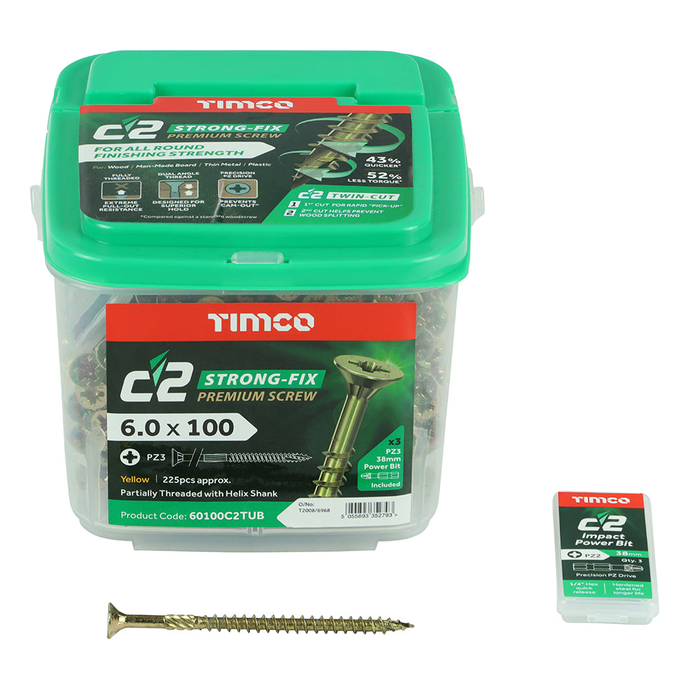 TIMCO C2 Strong-Fix Multi-Purpose Premium Countersunk Gold Woodscrews - 6.0 x 100 - Image