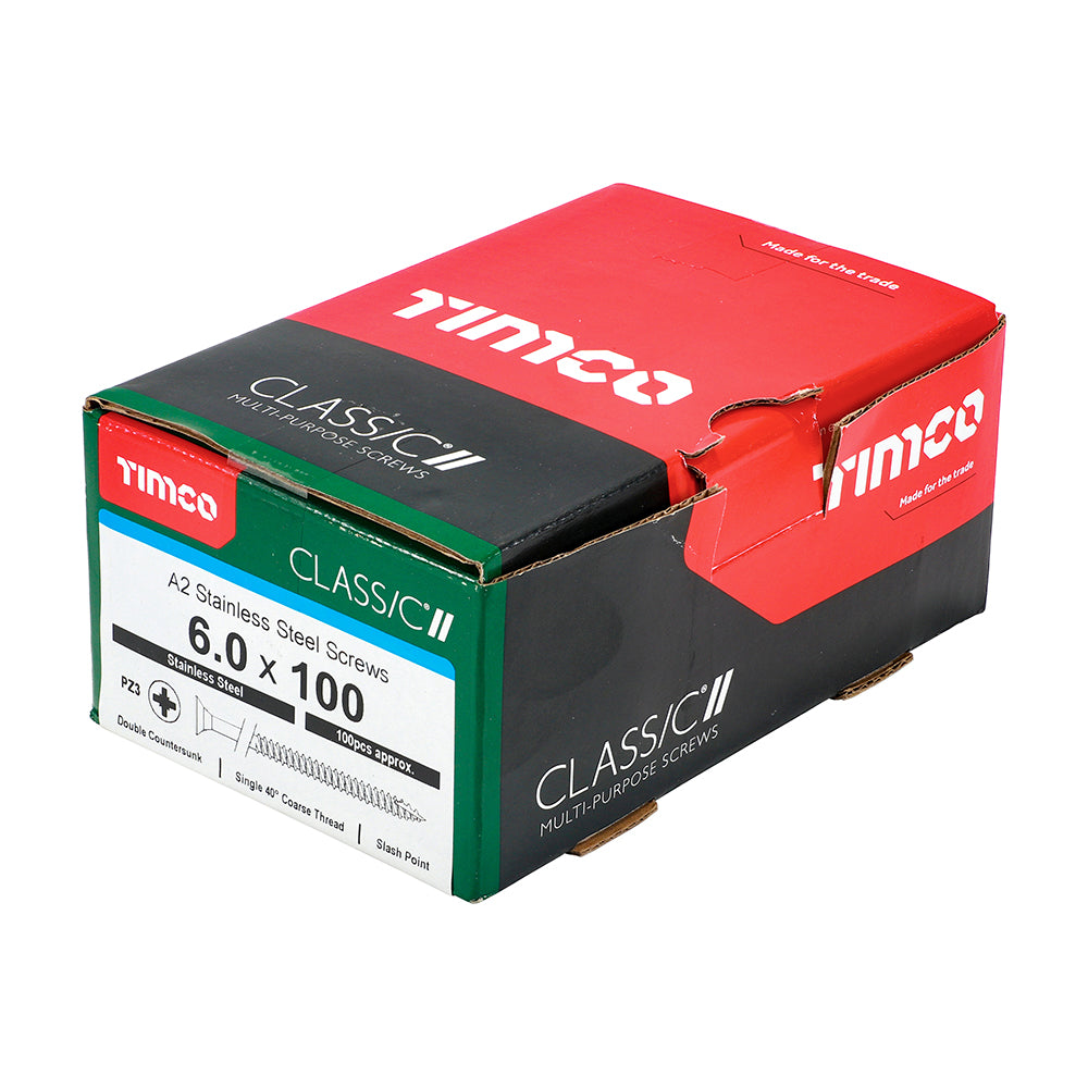 TIMCO Classic Multi-Purpose Countersunk A2 Stainless Steel Woodcrews - 6.0 x 100 - Image